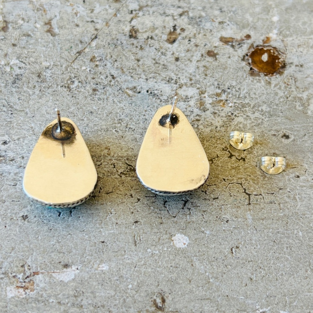 ♥️ Navajo ♥️ Dustin Francisco Sterling Silver & #8 Turquoise Stud Earrings - Picture 5 of 10